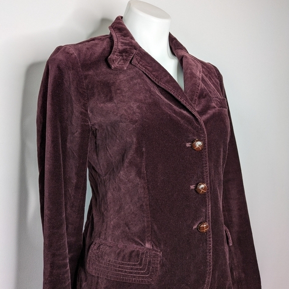 J Crew burgundy purple velvet collared v neck button up blazer jacket XS - Picture 4 of 10